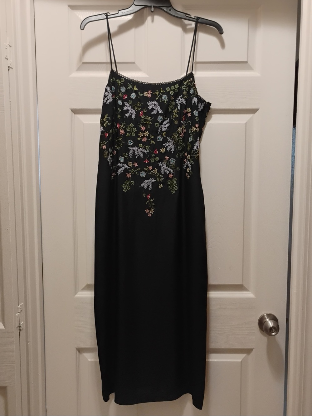 INC Petite Silk Slip Dress Embroidered 10P Black
